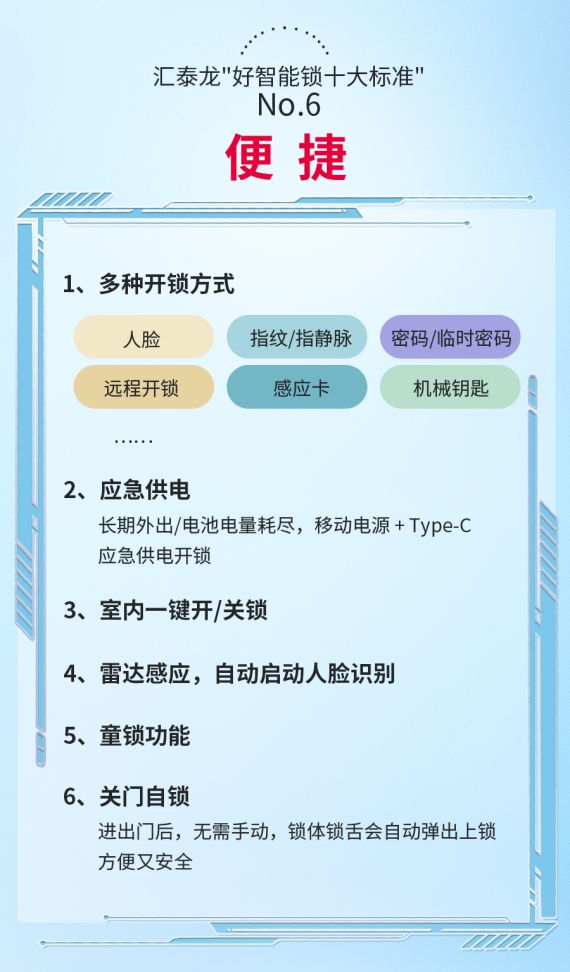 开元体育·(中国)官方网站智能锁行业新标杆汇泰龙好智能锁十大标准高要求高品质(图5)